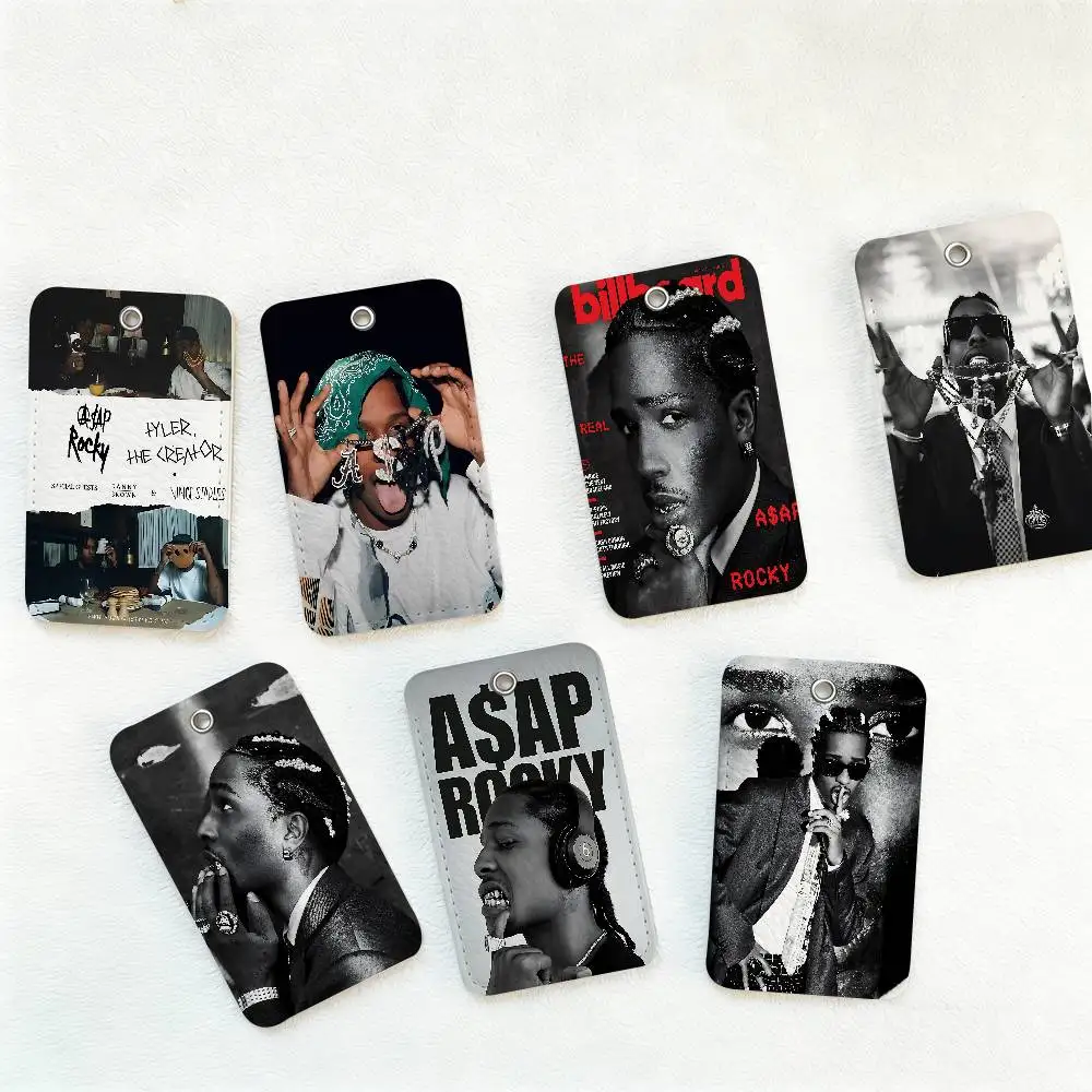 Star A-Asap R-Rocky Hip Hop 1Pc PU Leather Card Holder Keychain Key Ring Door Lock Access Tags ID Card Case Keychain Card