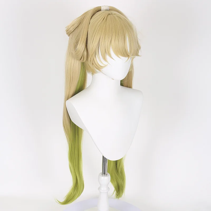 Parrucca cosplay Ming Chao Vironai con cuoio capelluto simulato Top Tiger Clip doppia coda di cavallo e parrucchino superiore staccabile