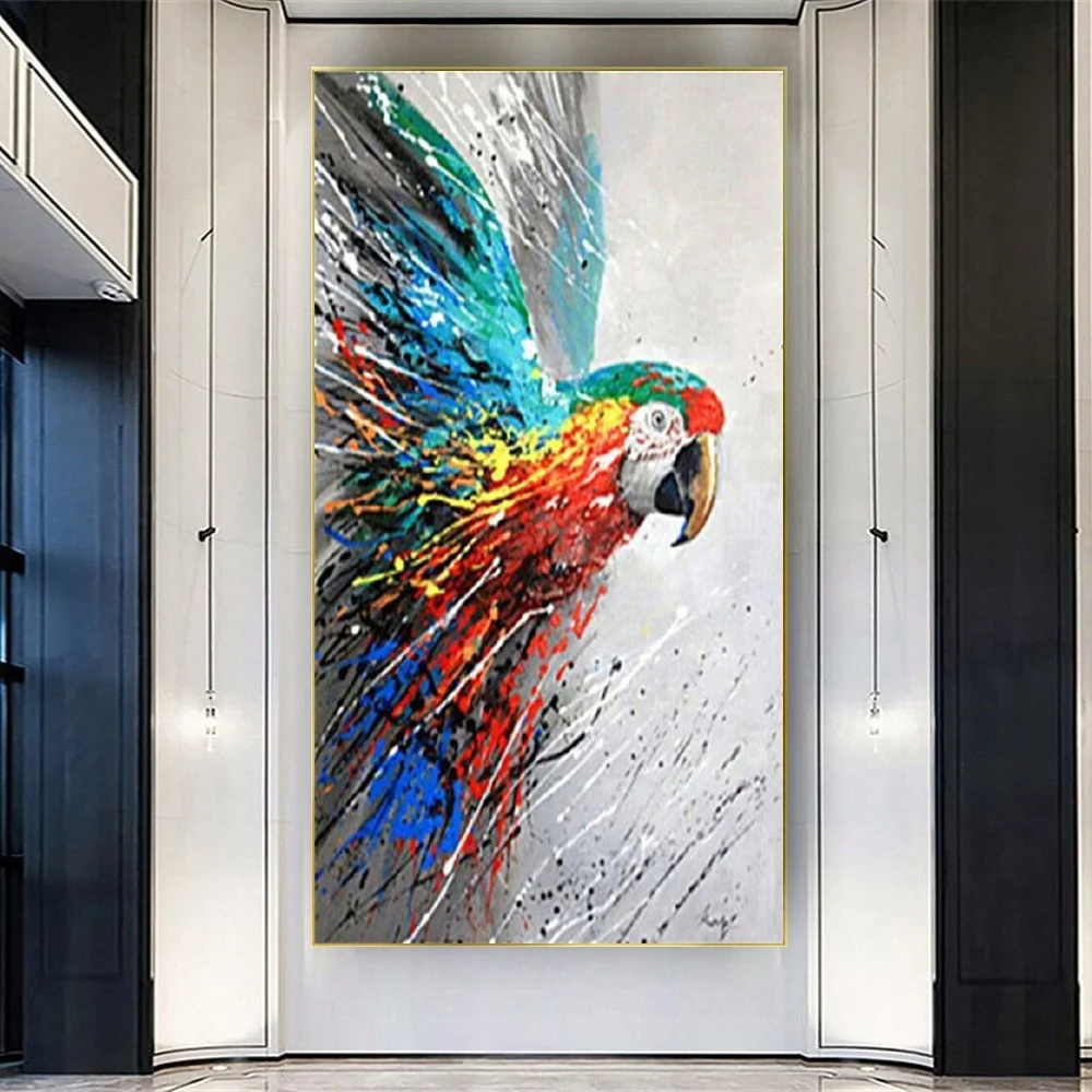 Bright Colors Beautiful Birds Mural Handmade Abstract Animal Oil Painting On Canvas Wall Art Picture Modern Poster For Kidsroom