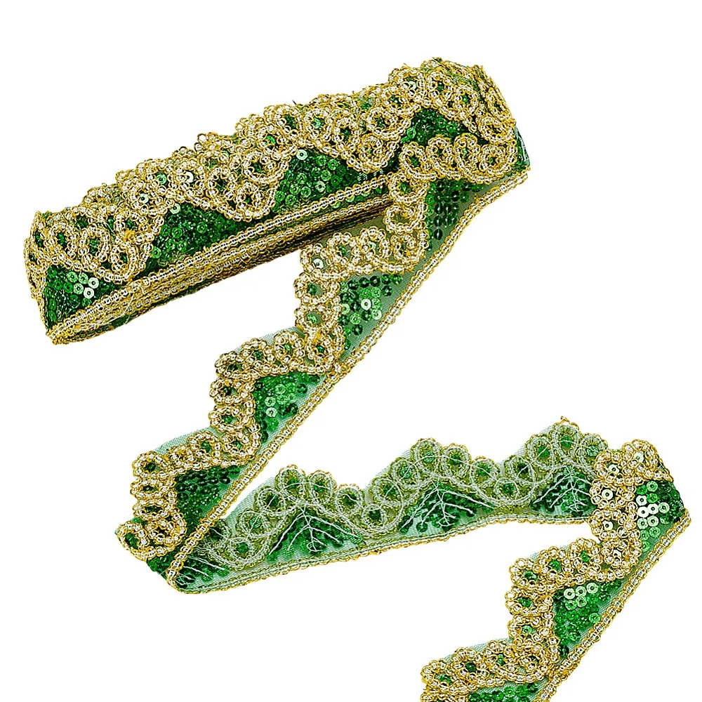 Triangle Lace Sequins Lace Ribbon Wavy Lace Trim for Garment Accessories Lime 1-3/4 inch(45mm)