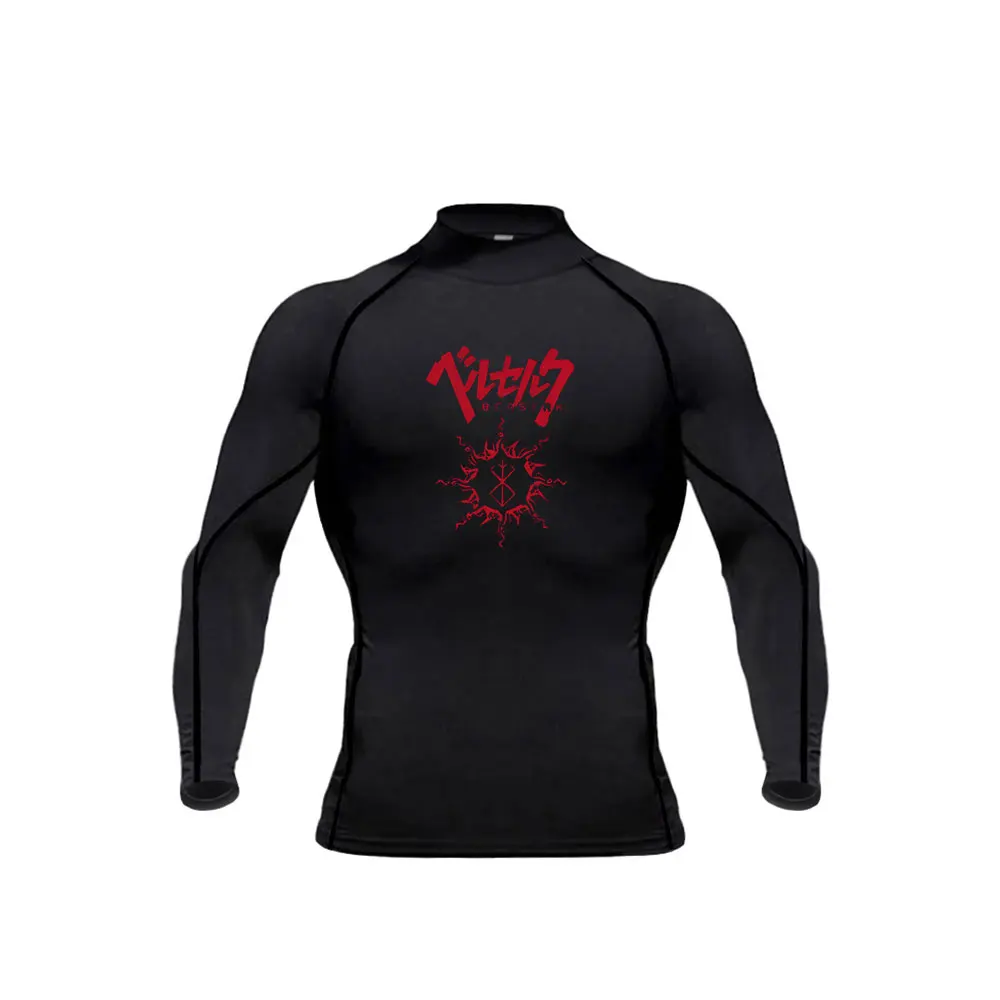 Men\'s Turtle Neck Compression Shirts Anime Berserk Gym Fitness Quick Dry Rashguard Muscle Athletic Running Workout Shirts