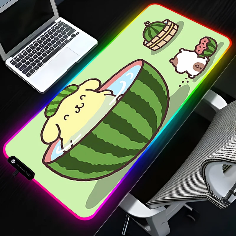 RGB LED Mouse Pad HD Rubber Mousepad Extended Pad PC Accessories Desk Mat P-pompompurin Non Slip Gaming Mats Office Keyboard Pad
