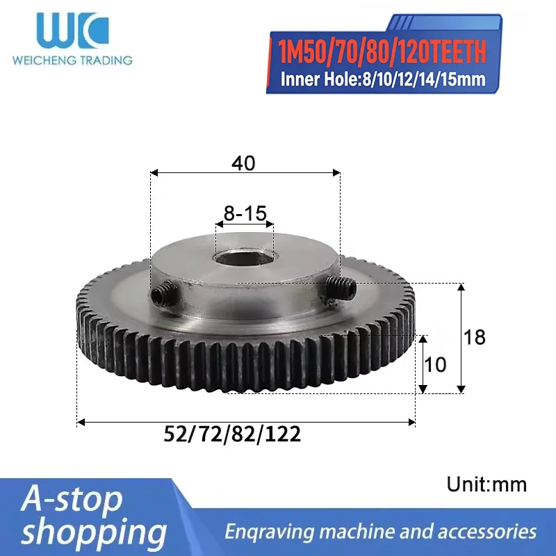 Spur Gear 1M50T/70T/80T/120T Hole 8-10-12-14-15mm 1PC 1M Metal Transmission Gear 45# Steel 1Module  Pinion Gear Metal Mod