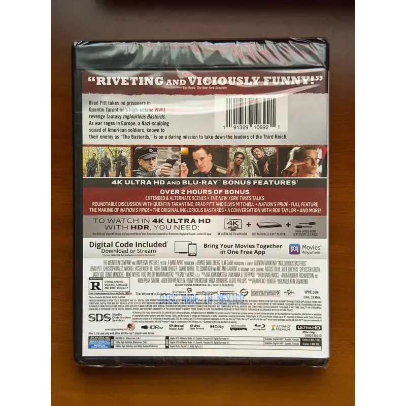 US Version Inglourious Basterds 4K Ultra HD Blu-ray Disc Movie
