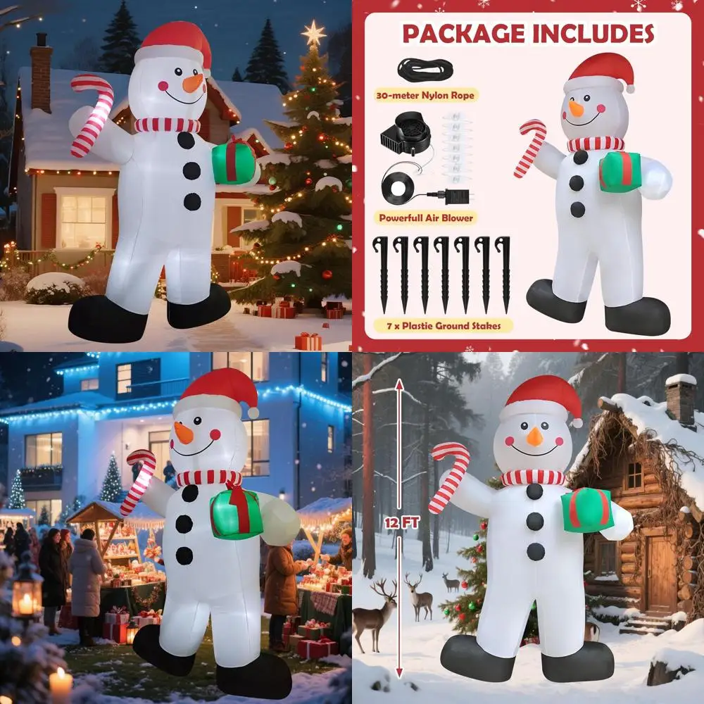 

Гигантский 12-футовый надувной снеговик, уличное рождественское украшение со светодиодными фонарями для двора и сада