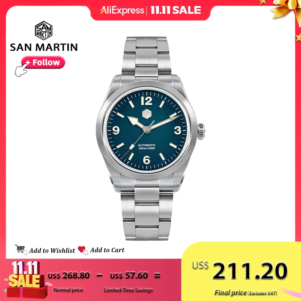 

San Martin Men Watch 38MM Sport Explore Climbing NH35 Brand Stainless Steel Automatic Mechanical Watches Reloj 10Bar SN0107