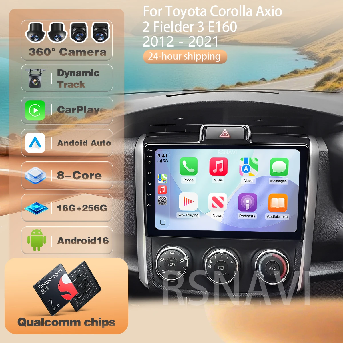 For Toyota Corolla Axio 2 Fielder 3 E160 2012 - 2021 Stereo BT video Car radio DAB+ Multimedia Snapdragon Qualcomm Android 16 