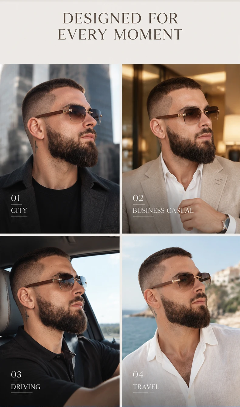 Quadratische Randlose Photochrome Sonnenbrille für Herren Vintage Sonnenbrillen 2026 Luxus Designer Shades Herren Geschnittene Gläser Rahmenlose Brillen – Detail 9