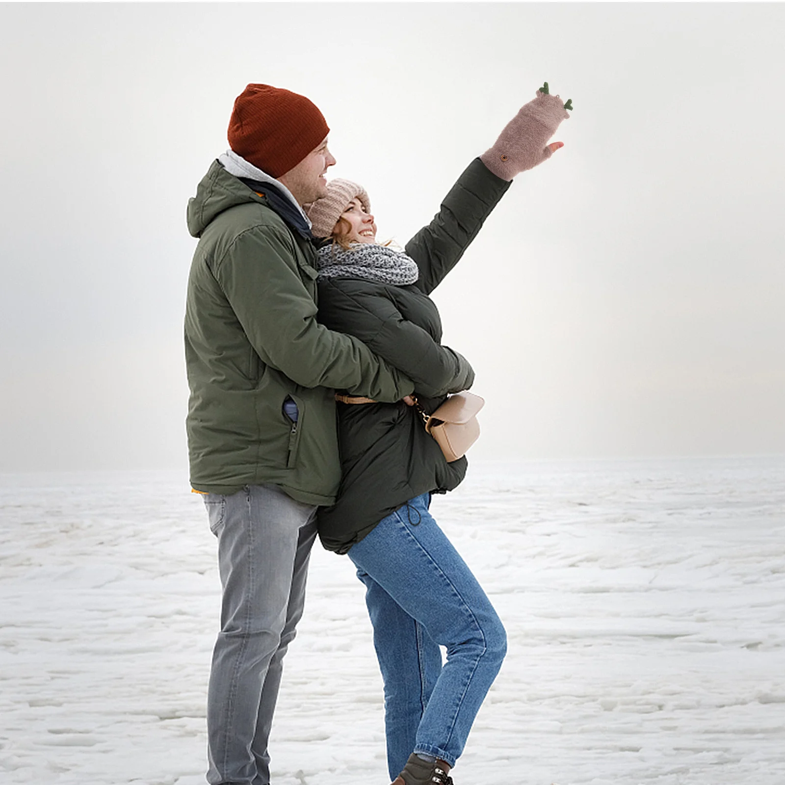 1 زوج دافئ صوف مبطن الغزلان القرن قفازات للنساء عيد الميلاد قرن الوعل نمط نصف اصبع القفاز الشتاء في الهواء الطلق الكرتون #4