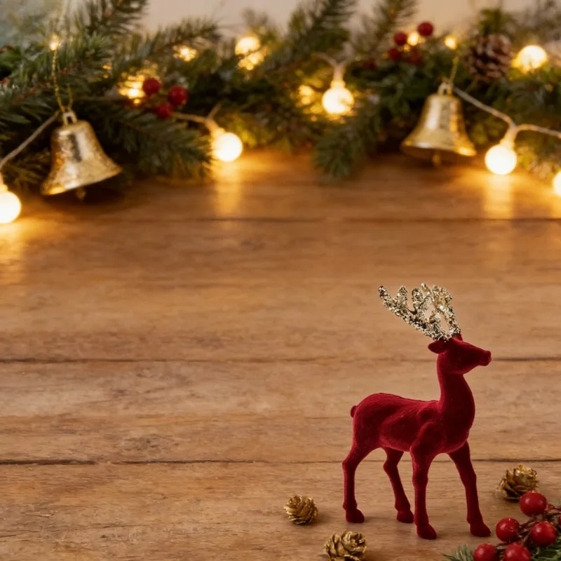 

Pink Burgundy Flocked Deer Elk Tabletop Christmas Tree Ornament Pendant
