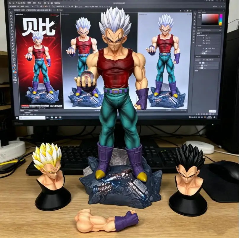 Baby Vegeta Super Saiyan Energiekugel Stehende Mini-Figur mit drei austauschbaren Köpfen, PVC-Anime-Figur, Statue für Sammler