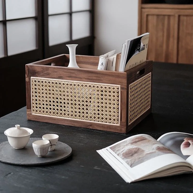 black walnut rattan storage basket tabletop, clothing sundries, document toys, books for home use, storage box large