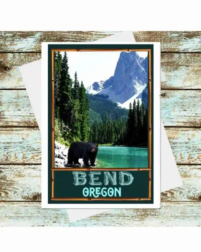 Set Of 6 Travel Poster Greeting Bend Oregon Wilderness Black Bear Art