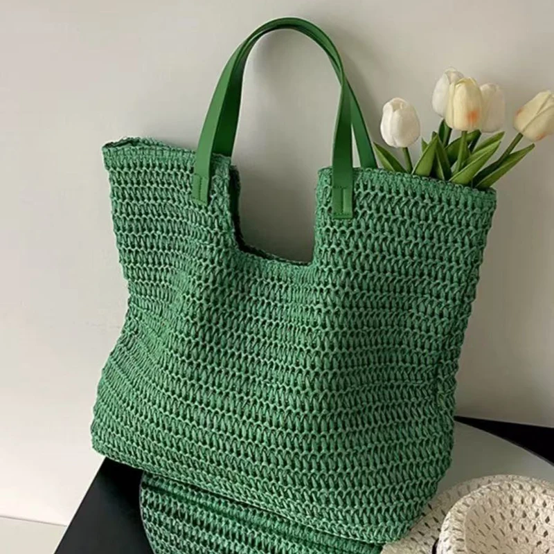 

Hylhexyr Large Capacity Woven Bag New Fashion Commuting Tote Handbag Female Niche Shoulder Knapsack Beach Grass Bags