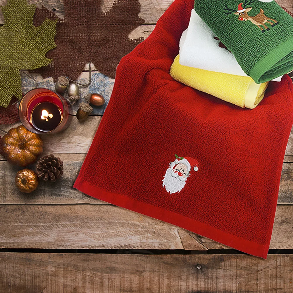 

3Pcs Christmas Theme Towel Set Cotton Fabric Gentle Eco Friendly Water Absorbent Xmas Bath Towels Cotton Towel