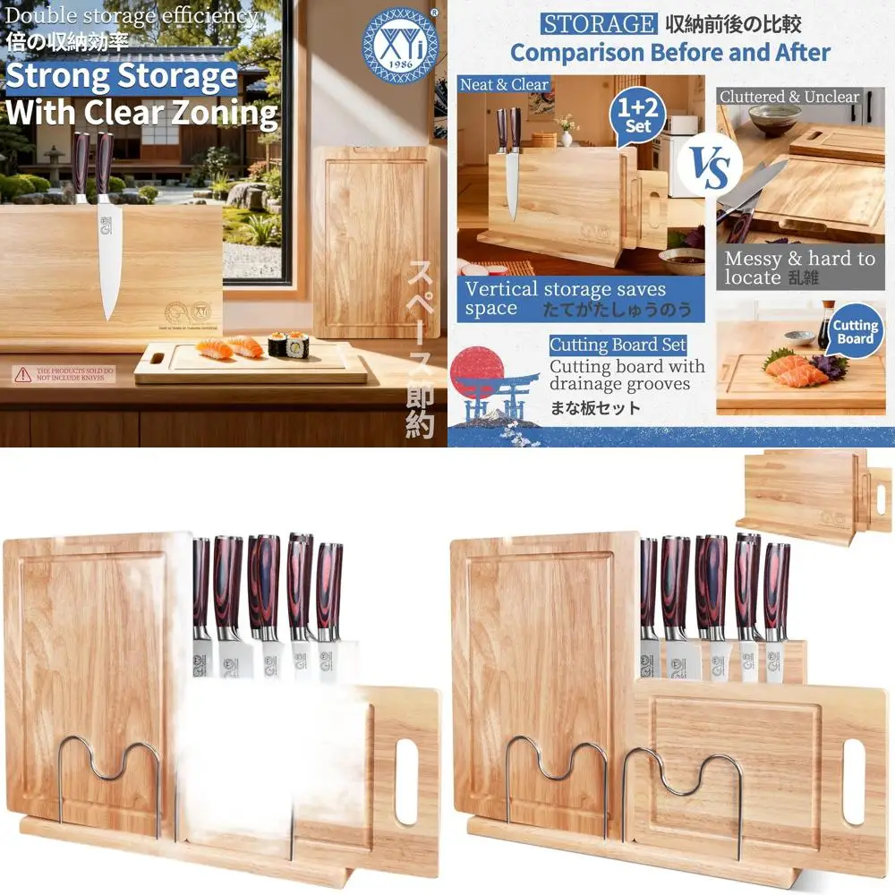 

Since 1986, Genuine Magnetic Knife Holder with Natural Wood Cutting Boards, Compact Kitchen Storage without Knives