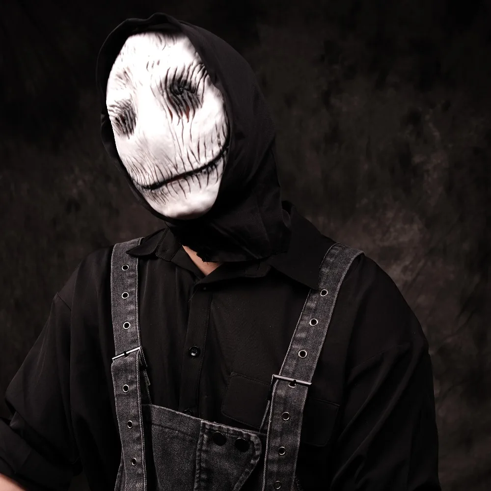 Máscara asesina sonriente espeluznante, decoración Horrible de zombis aterrador, máscara de terror espeluznante de látex realista, accesorio de vestuario para fiesta de Halloween