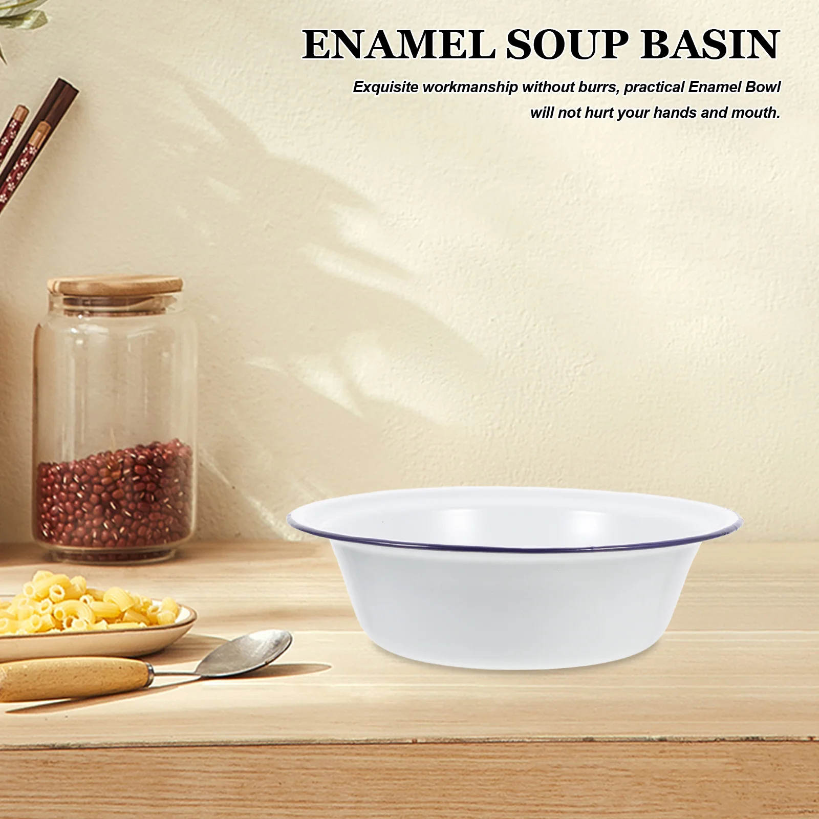 

Vintage Enamel Bowl Heavy Duty Soup Salad Mixing Basin Rustproof Chipping Resistant Ideal for Home Camping Restaurant Use