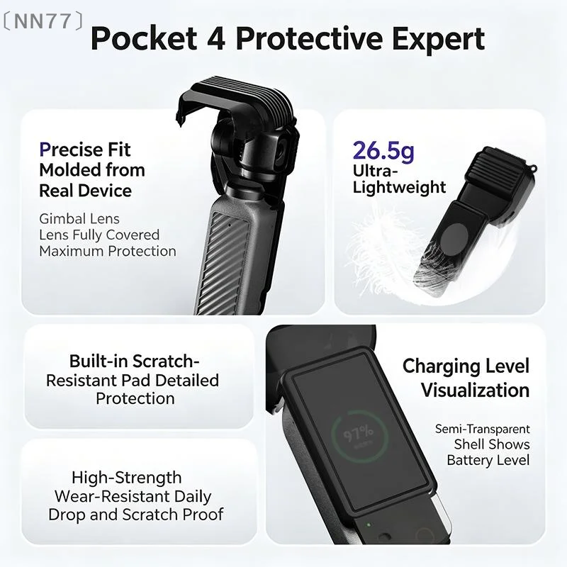 〔NN77〕Plastic Protective Case For Pocket 4 Shockproof Cover Precise Cutouts Scratch Resistant Slim Portable Photography〔W7〕
