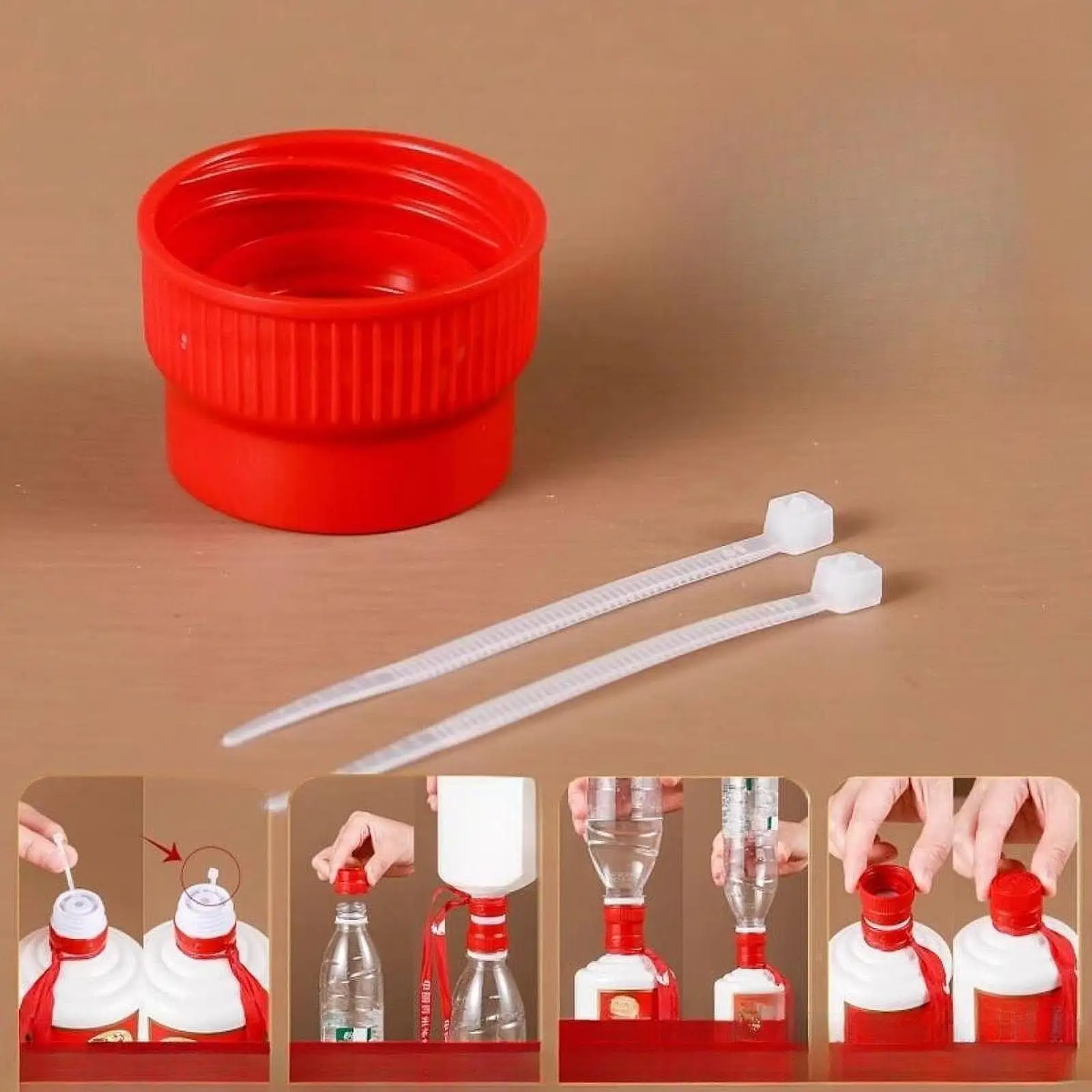 Plastic Transfer Connector Bottle to Bottle Red Secure Easy Use Leakproof Design for Shampoo Lotion