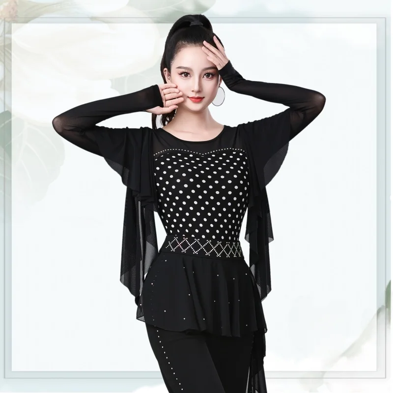 top-de-malla-de-manga-larga-a-la-moda-para-mujer-ideal-para-danza-latina-geetba-friend-dance-actuaciones-diseno-personalizado-ajuste-cenido-patron-de-puntos-redondos