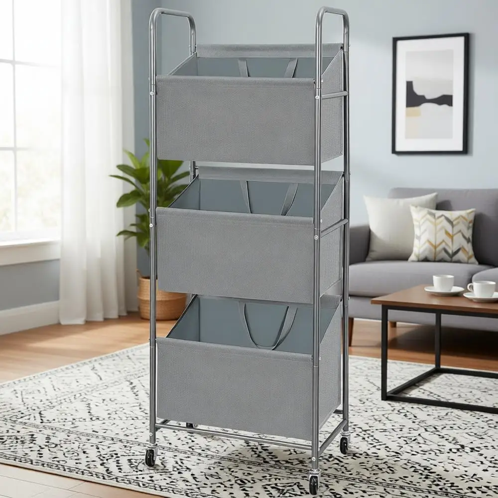 

Stackable 3-Tier Rolling Laundry Hamper, 120L Sorter Basket with Removable Bags, Ideal for Small Spaces in Closet, Bedroom, Bath