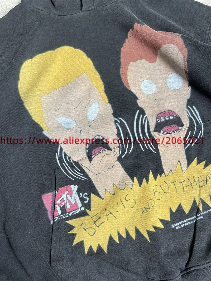 SAINT BEAVIS AND BUTTHEAD Cartoon Print Hoodie Men Women 1:1 Best Quality Vintage Hooded Pullovers