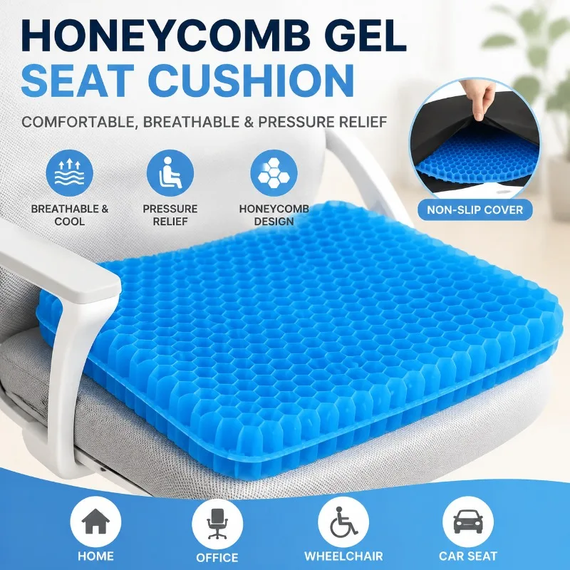 1 Pcs Orthopedic Honeycomb Gel Seat Cushion Cooling Breathable Pressure Relief Pad for Office Chair Car Wheelchair Tailbone Pain