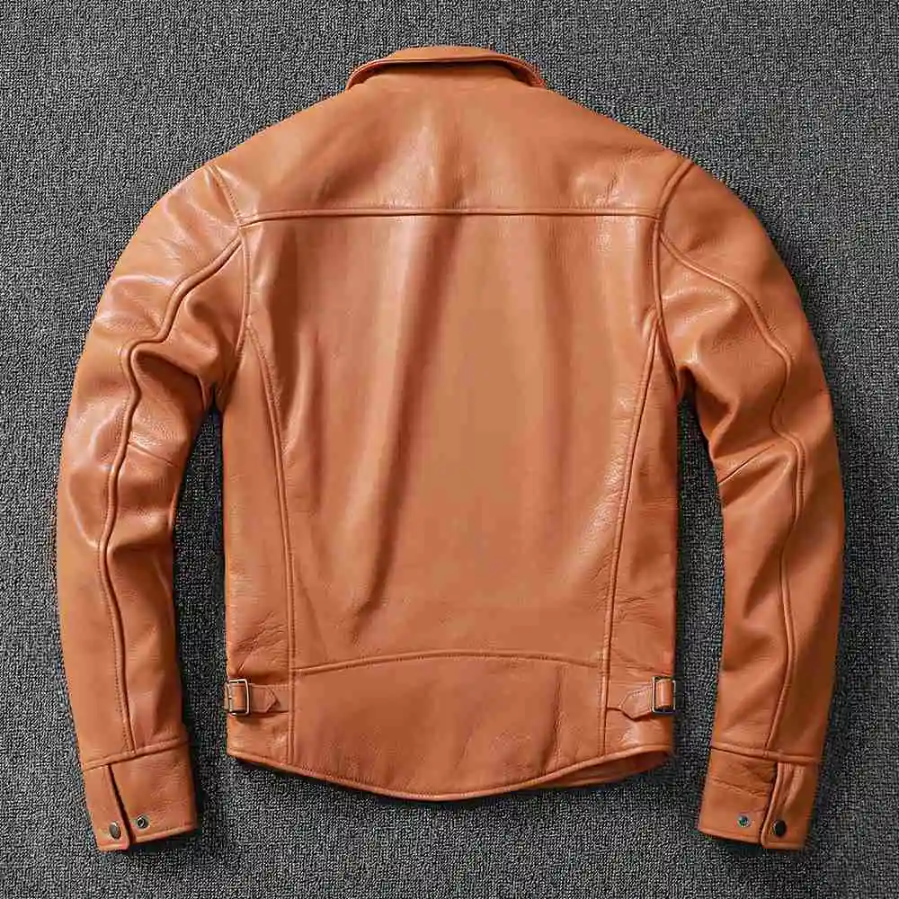 

Winter Vintage Top Layer Cowhide Leather Jacket Men Plus Size Swallow Tail Short Slim Youth Trend Coat