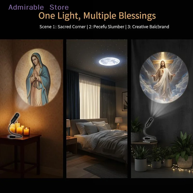 wReligious Character USB Projection Light Twelve Patterns Spiritual Ambience Lamp for Meditation Room