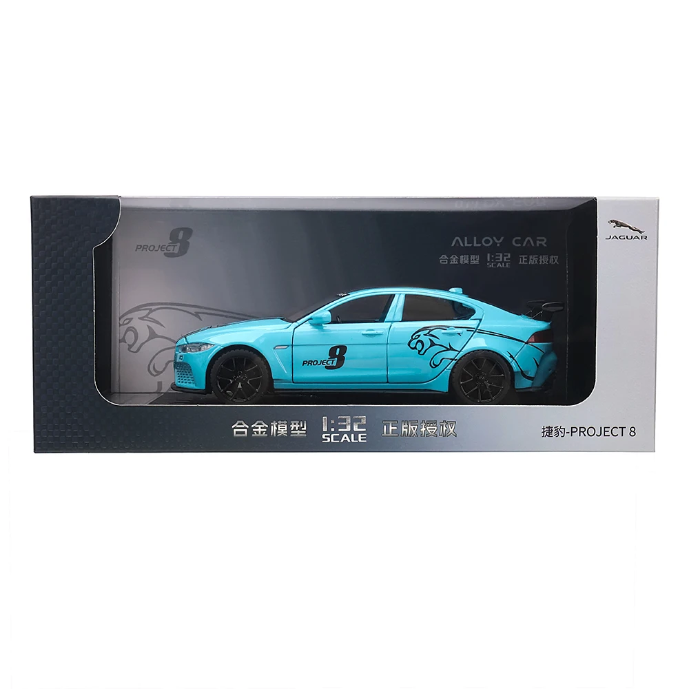 1: 32 Jaguar PROJECT 8 alloy car model static die-casting car model with lighting decoration, collectible toy tools, gift mold