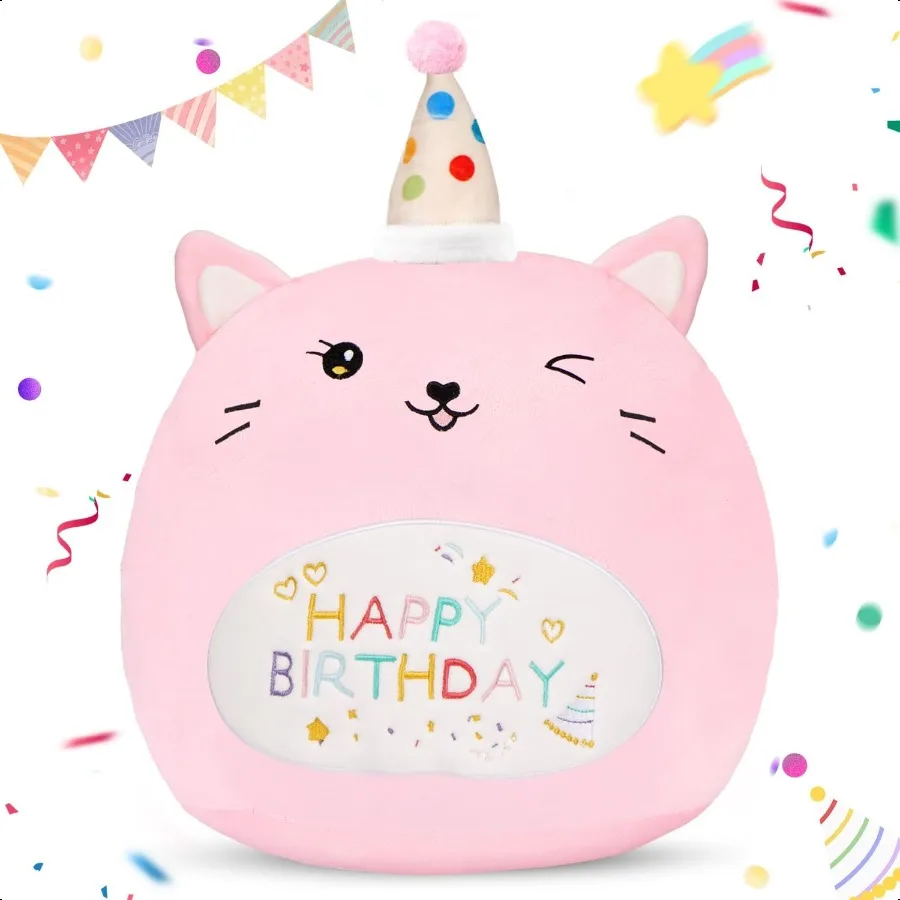 

Cat Plush Happy Birthday14in Cat Stuffed Animals Pillows Cute Cat Toy Gifts for Girls