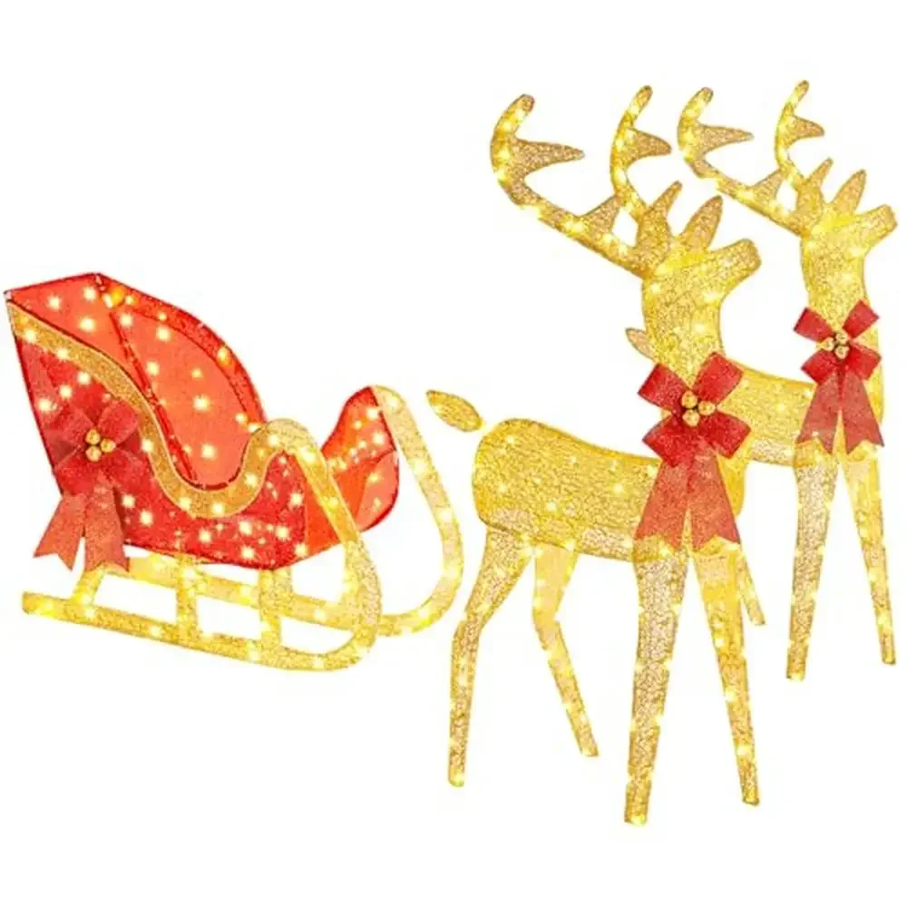 Christmas Deer Sleigh Outdoor Decor LED Lights Festive Yard Decoration Cheerful Atmosphere