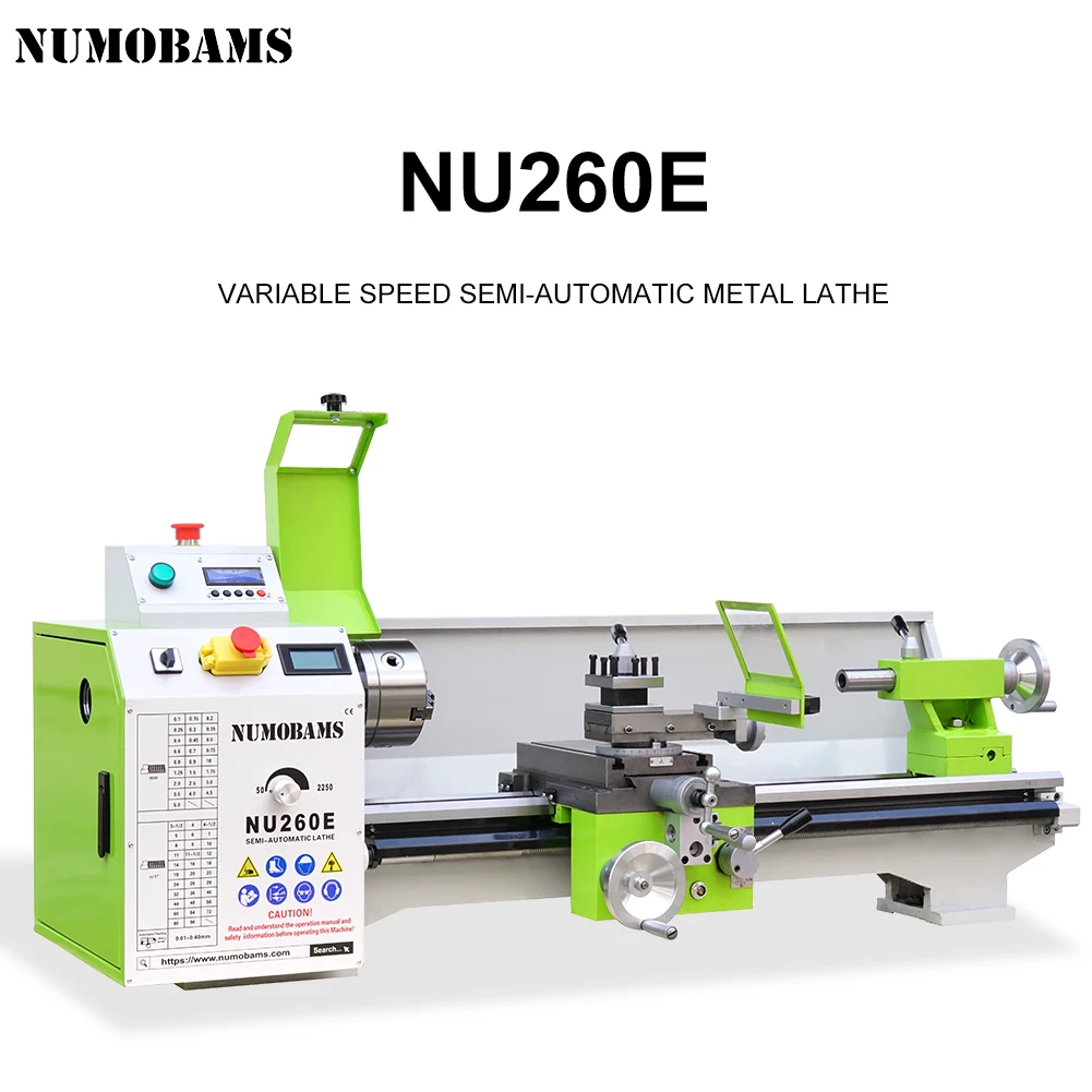 NUMOBAMS NU260E Semi-CNC Bench Lathe Machine 260mm Swing 1500W 220V Precision Metal Turning Lathe