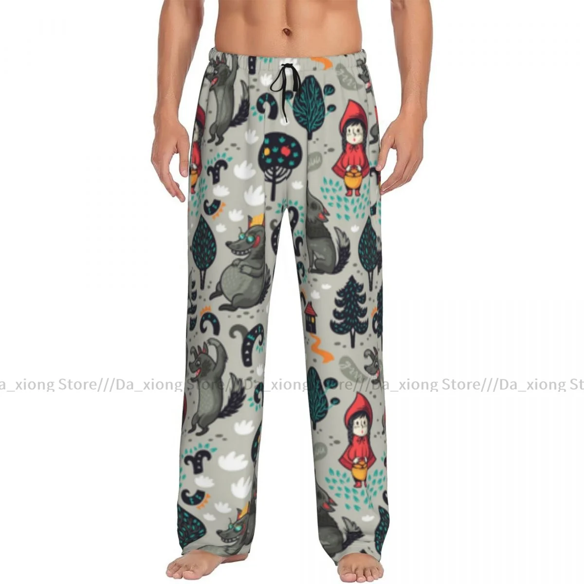 Little Red Riding Hood And The Gray Hungry Wolf In The Forest Mens Pajamas Pyjamas Pants Lounge Pants Sleep Bottoms