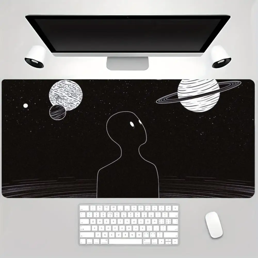 Large  Space Planet Mouse Pad, Abstract Astronaut Silhouette Desk Mat,Non Slip Rubber Keyboard Pad for Gaming Office Table Decor