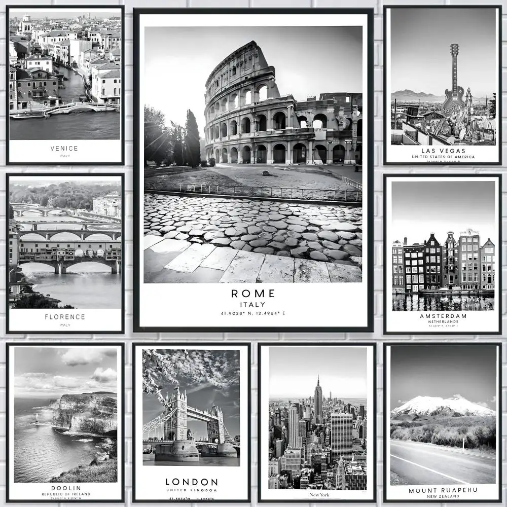 

Florence Italy Rome Travel Art Black and White Poster HD Print Personalized Canvas Wall Mural Art Photos for Room Home Decor