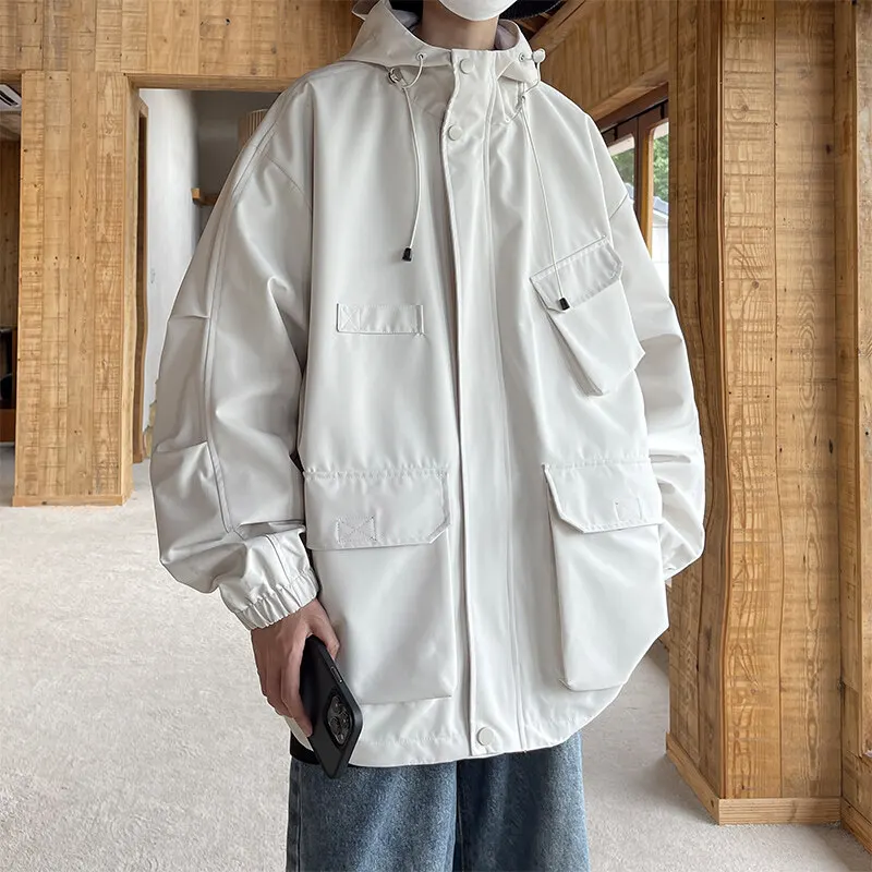 

Мужские повседневные однотонные куртки с капюшоном для активного отдыха, весна-осень 2026, уличная одежда, ветровка на молнии, молодежные свободные топы, худи