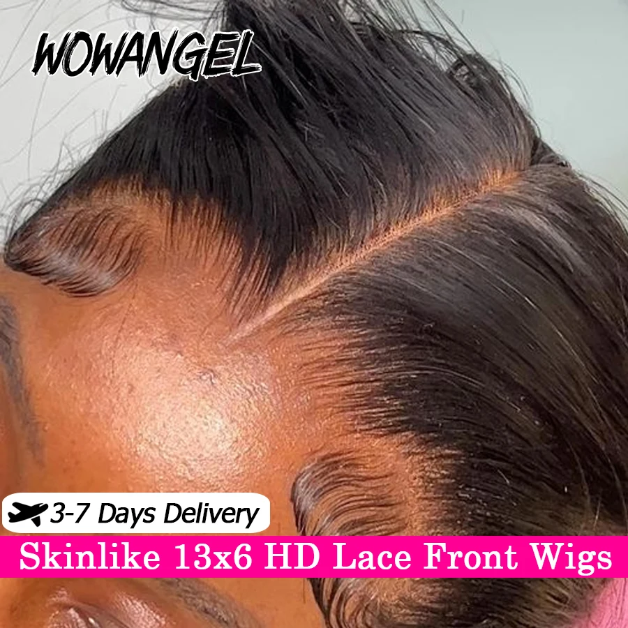 WowAngel 34in 13x6 HD Lace Front Wigs Straight Human Hair Wigs Melt Skins Pre Plucked Deep Parting Remy Brazilian Hair For Women