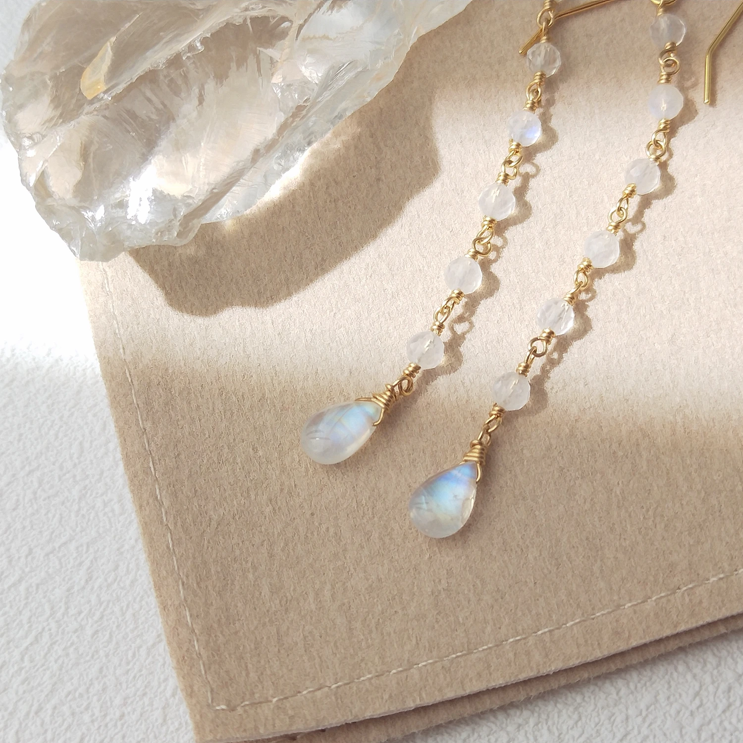 Lii Ji Natural Moonstone Beads American 14K Gold Filled Dangle Earrings Handmade Jewelry
