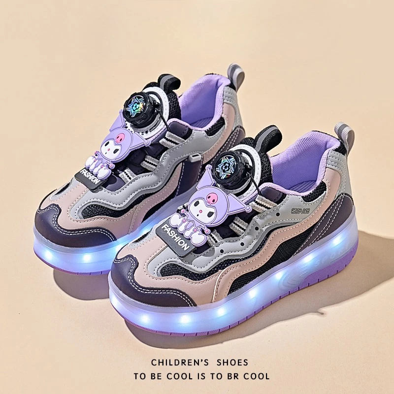 

Детская спортивная обувь Kulomi с сетчатой поверхностью и подсветкой, семицветная толстая подошва, повседневная спортивная обувь на плоской подошве и липучке для ходьбы