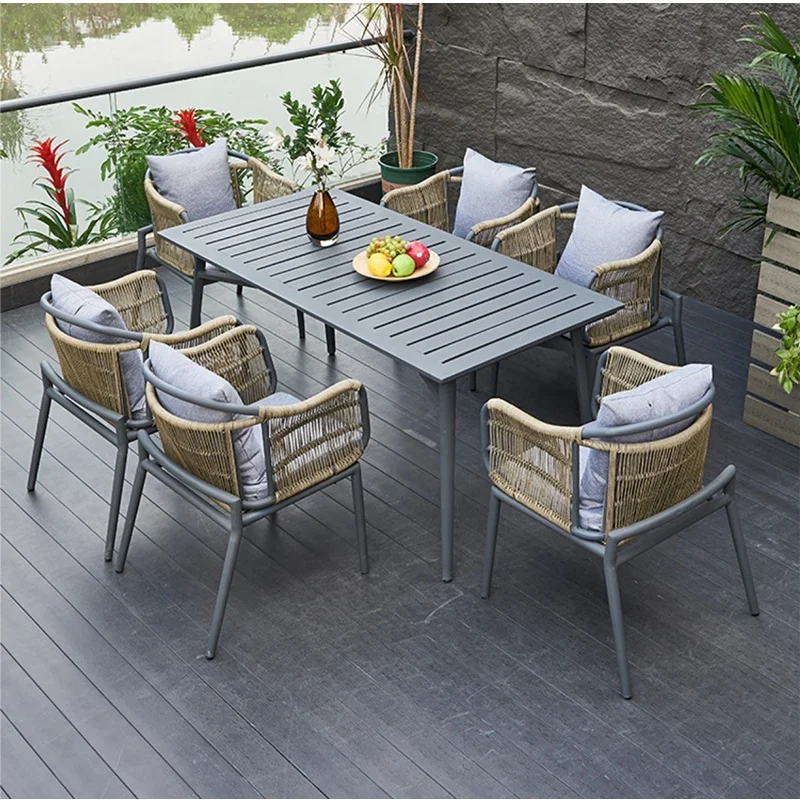 New Design Dinning Table Set Patio Furniture Garden Table And Rope Chairs Outdoor Garden Furniture Sets