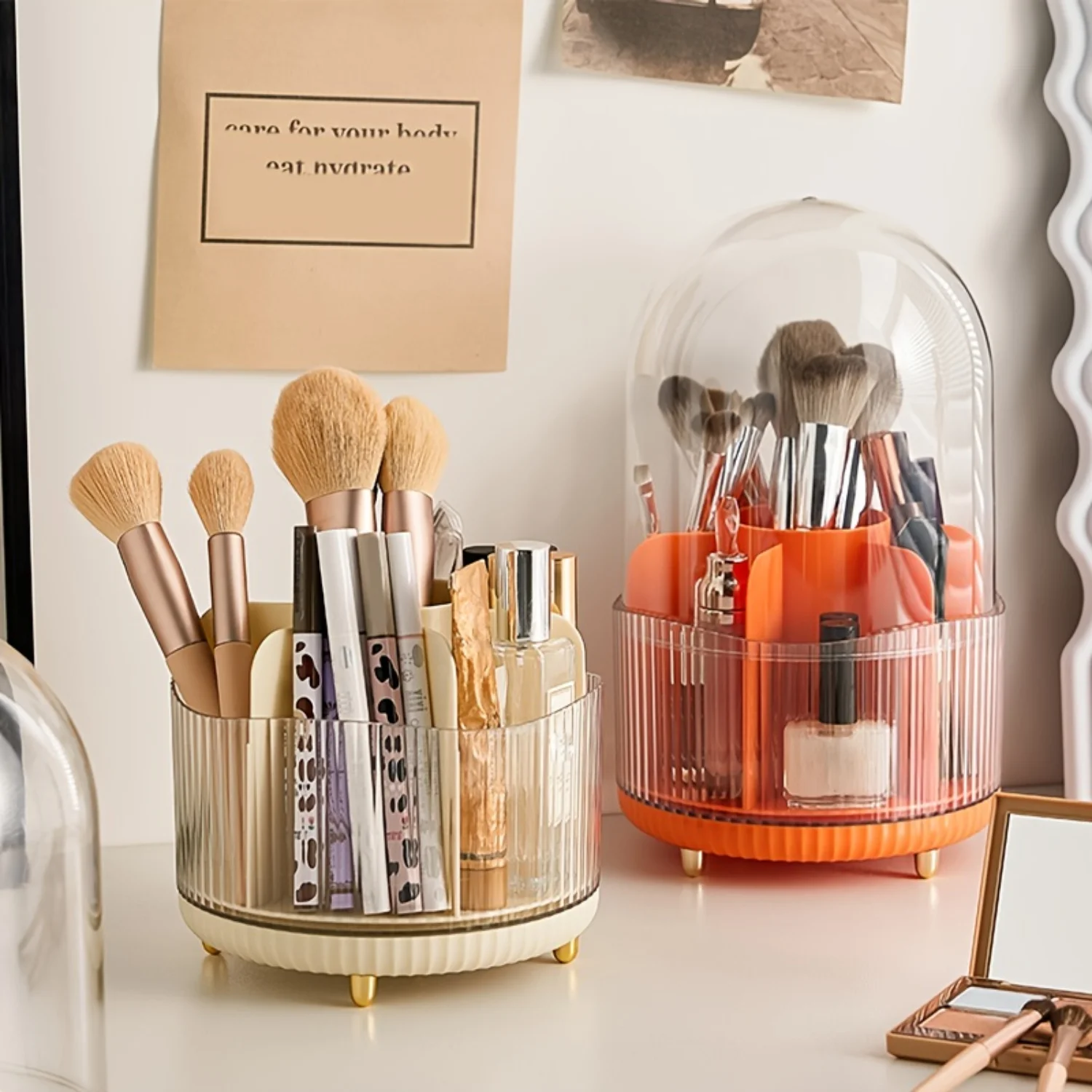 Rotating Office Organizer | Makeup Brush Holder | Dustproof Cover | Cosmetics Organizer | Office Desk Accessories