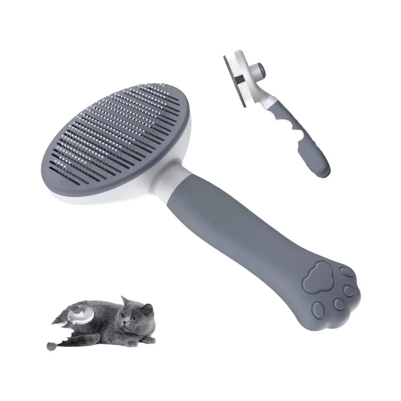 

Ergonomic Grip One-Click Cleaning Dog Brush Short Long Hair Cat Rabbit Design Pet Grooming Tool Grey