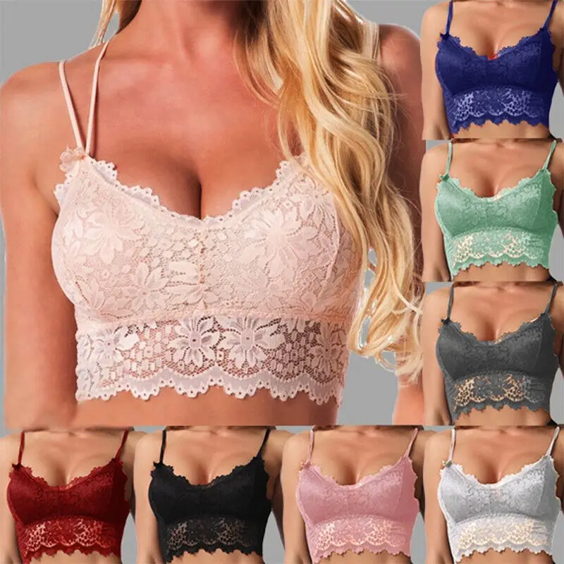 

Women Sexy Lace Bra Thin Breathable Plus Size Anti Glare Back Camisole Wrapped Chest Lingerie Underwear Vest Crop Tank Tops