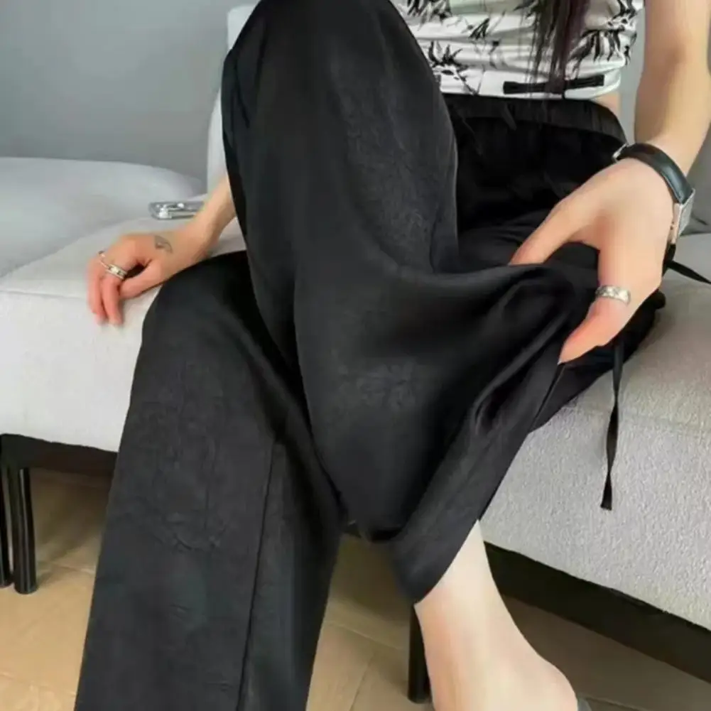 Women's Wide Leg Pants Summer Ice Silk Straight Trousers High Waist Ladies Casual Loose Satin Soft Full-length Pants for Women