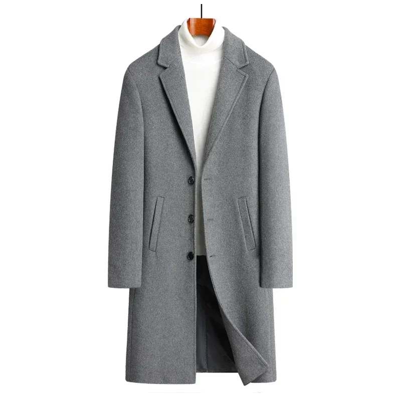 wool content 54.5% Autumn and winter woolen coats men\'s long kneee-length wool coat. Youth trendy coats cashmere coat