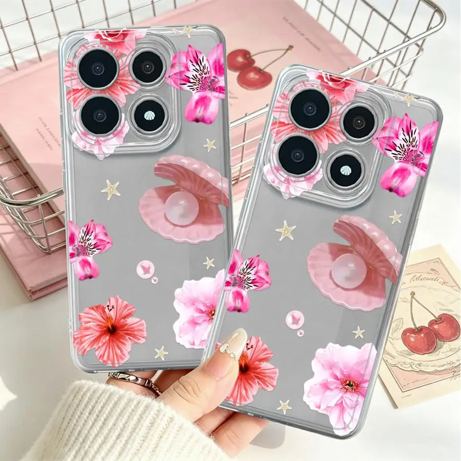 Pink Hibiscus Pearl Shell Case for Xiaomi Poco X3 Pro X3 NFC Soft Phone Cover