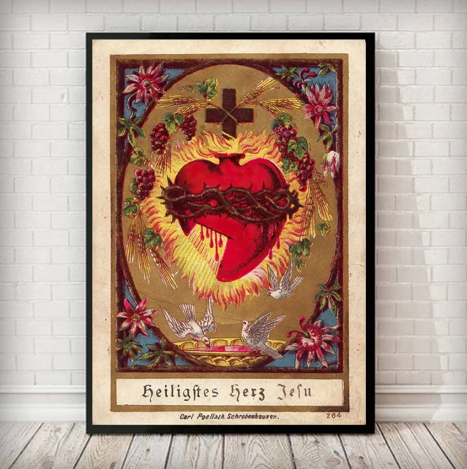 5D Diamond Painting Retro Sacred Heart of Jesus Embroidery Religion Sacrifice Painting Full Diamond Mosaic Picture Church Decor