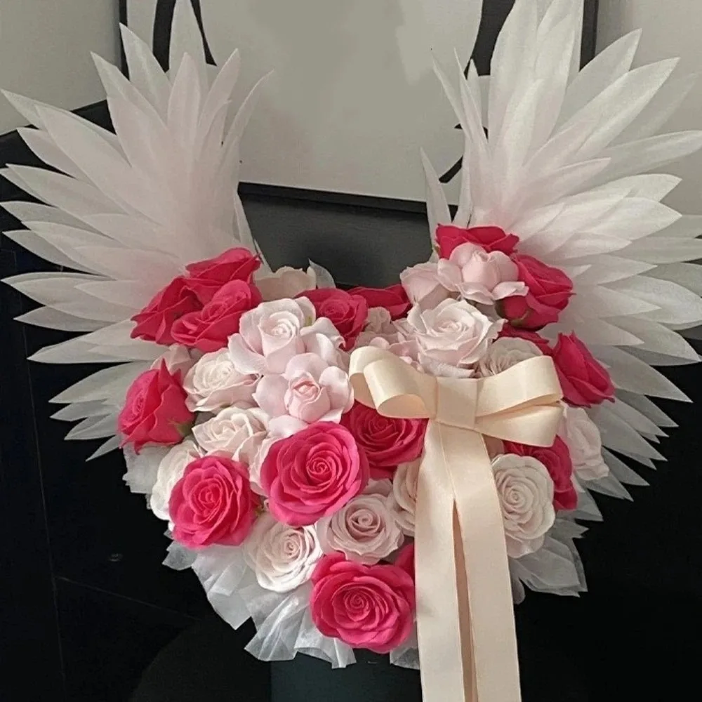 White Angel Wing Simulated Bouquet Decor Electric Openable Wings Handcraft Electric Opening Device Pearl Cotton Wings